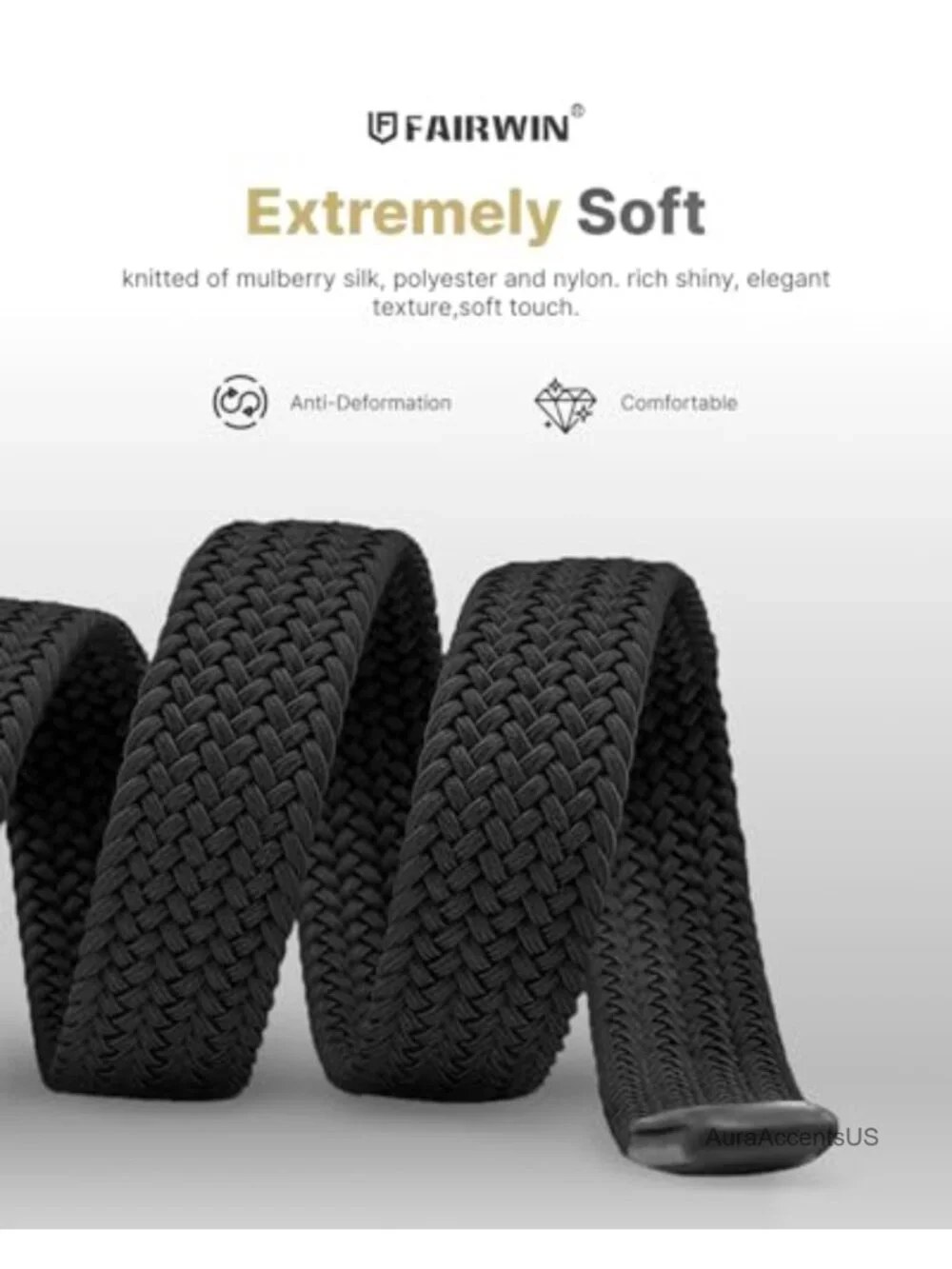 Stretch Braided Elastic Mens Casual Golf Belt No Hole Nylon Web Belt